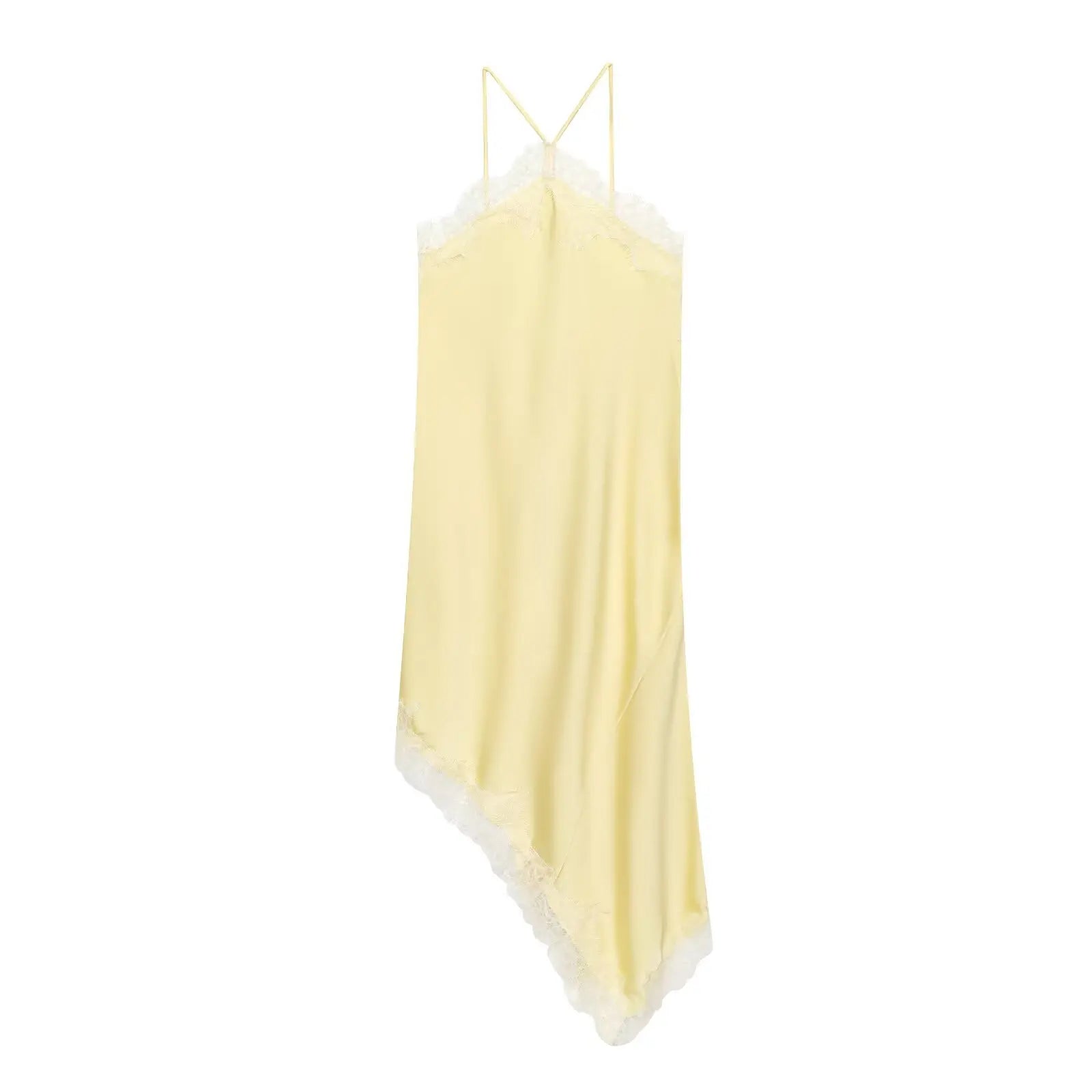 Vestido lencero amarillo con encaje Aumare Cap-Ferrat