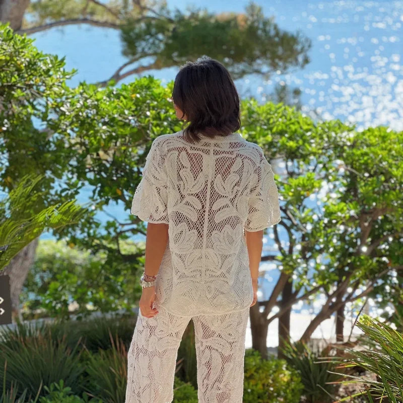 Pantalón de pierna amplia en crochet — Conjunto Aumare Cerritos
