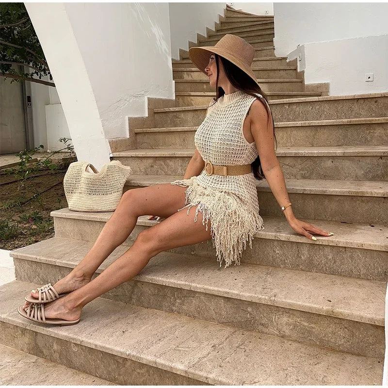 Vestido Aumare Sifnos crochet artesanal detalle textura