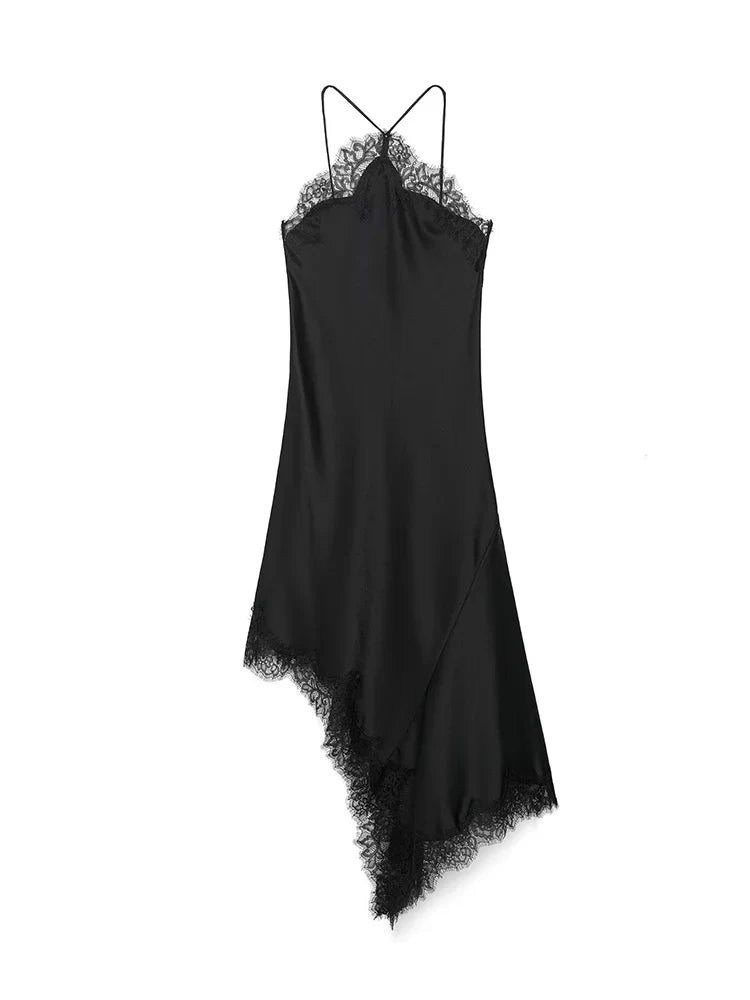 Vestido lencero negro con encaje Aumare Cap-Ferrat
