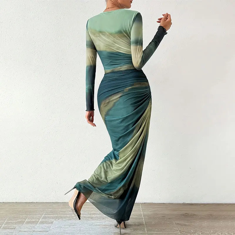 Vestido Aumare Gallipoli vista lateral en tono verde olivo