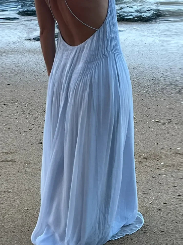 Vestido Aumare Calvi azul cielo de largo fluido