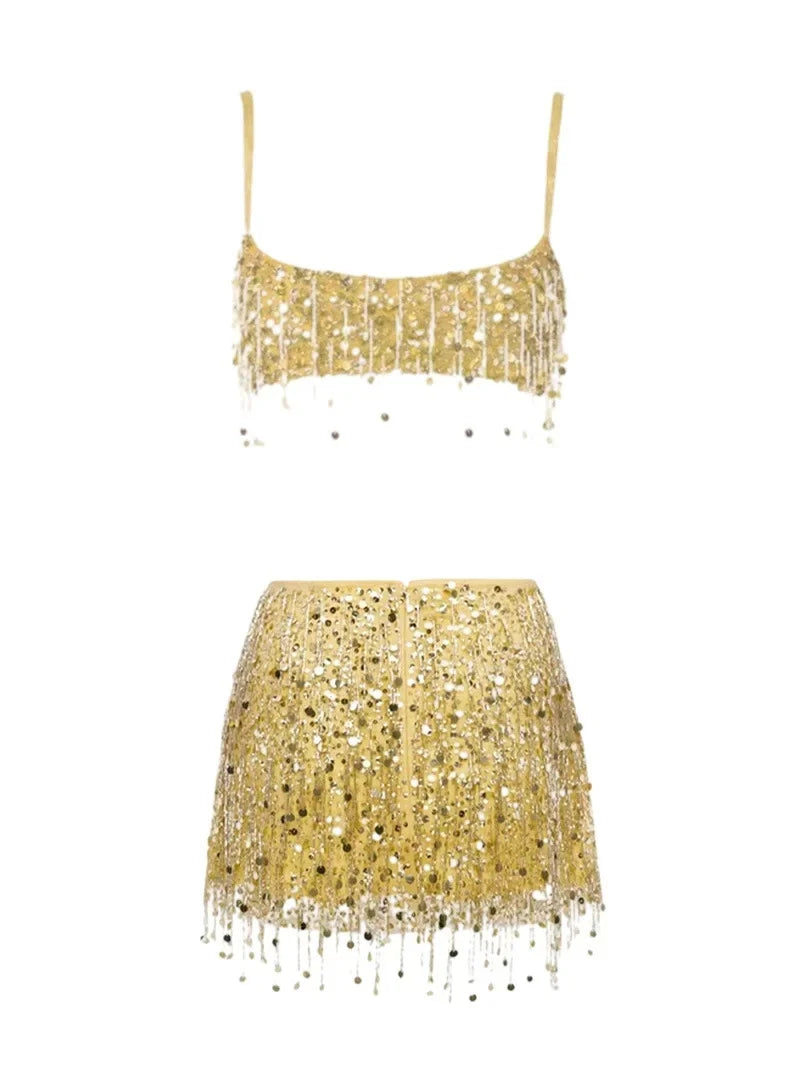 Conjunto Aumare Contoy en color amarillo con lentejuelas