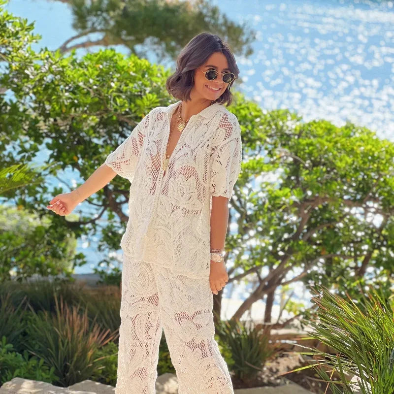 Conjunto resort Aumare Cerritos top manga corta escote en V