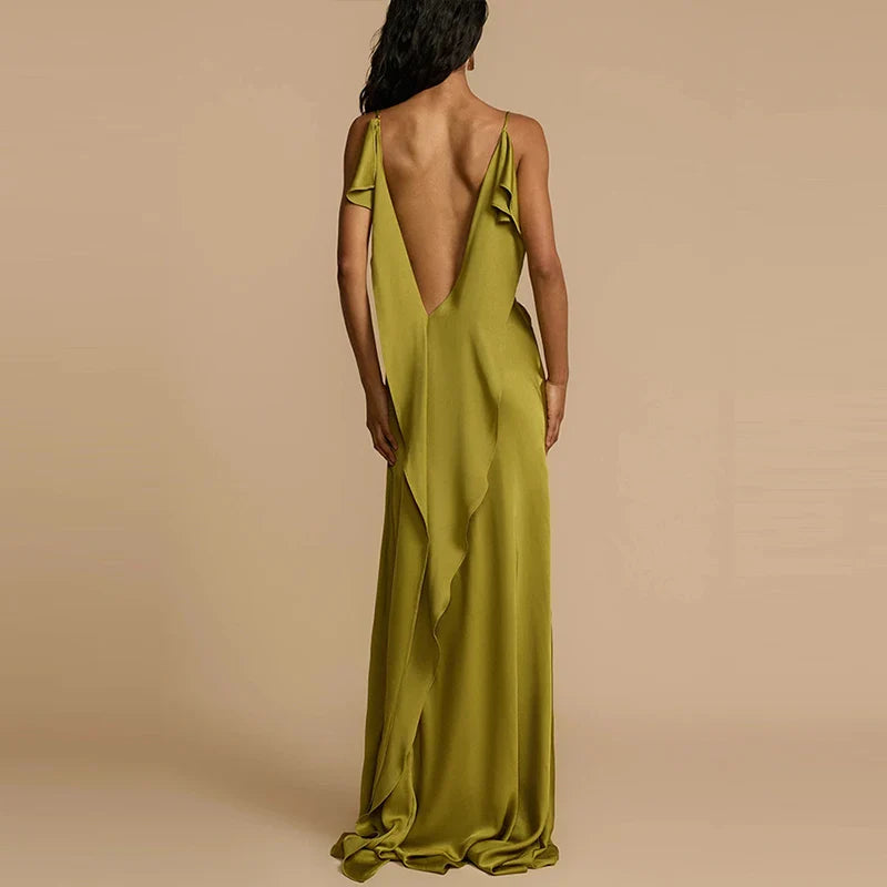Vestido Aumare Sanremo verde olivo — escote drapeado