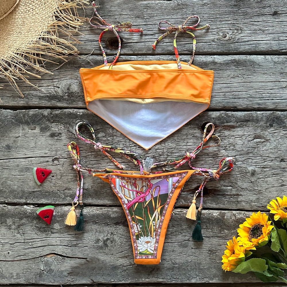 Braga de tiras del bikini Aumare Babeth con borlas decorativas