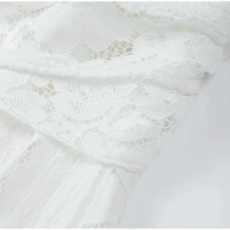Vestido blanco crochet AUMARE resort wear de lujo