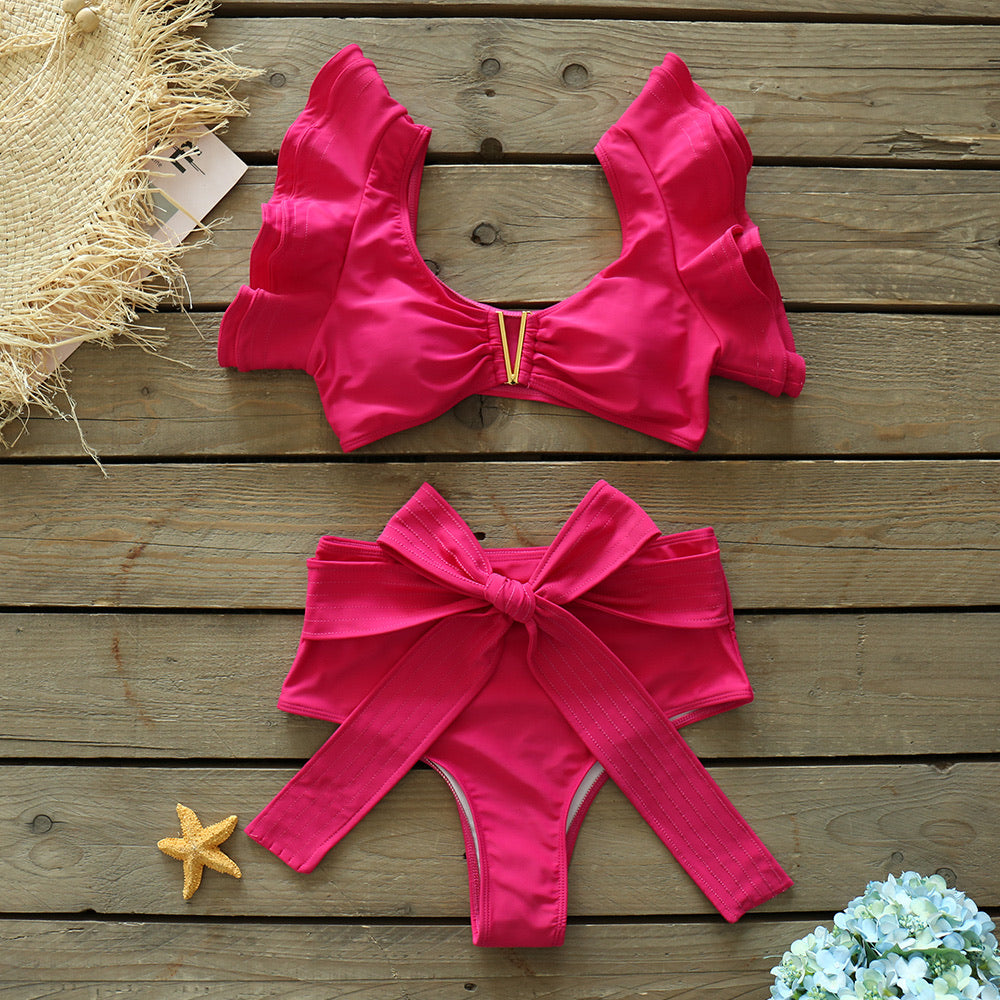 Conjunto bikini Audrey rosa con moño frontal