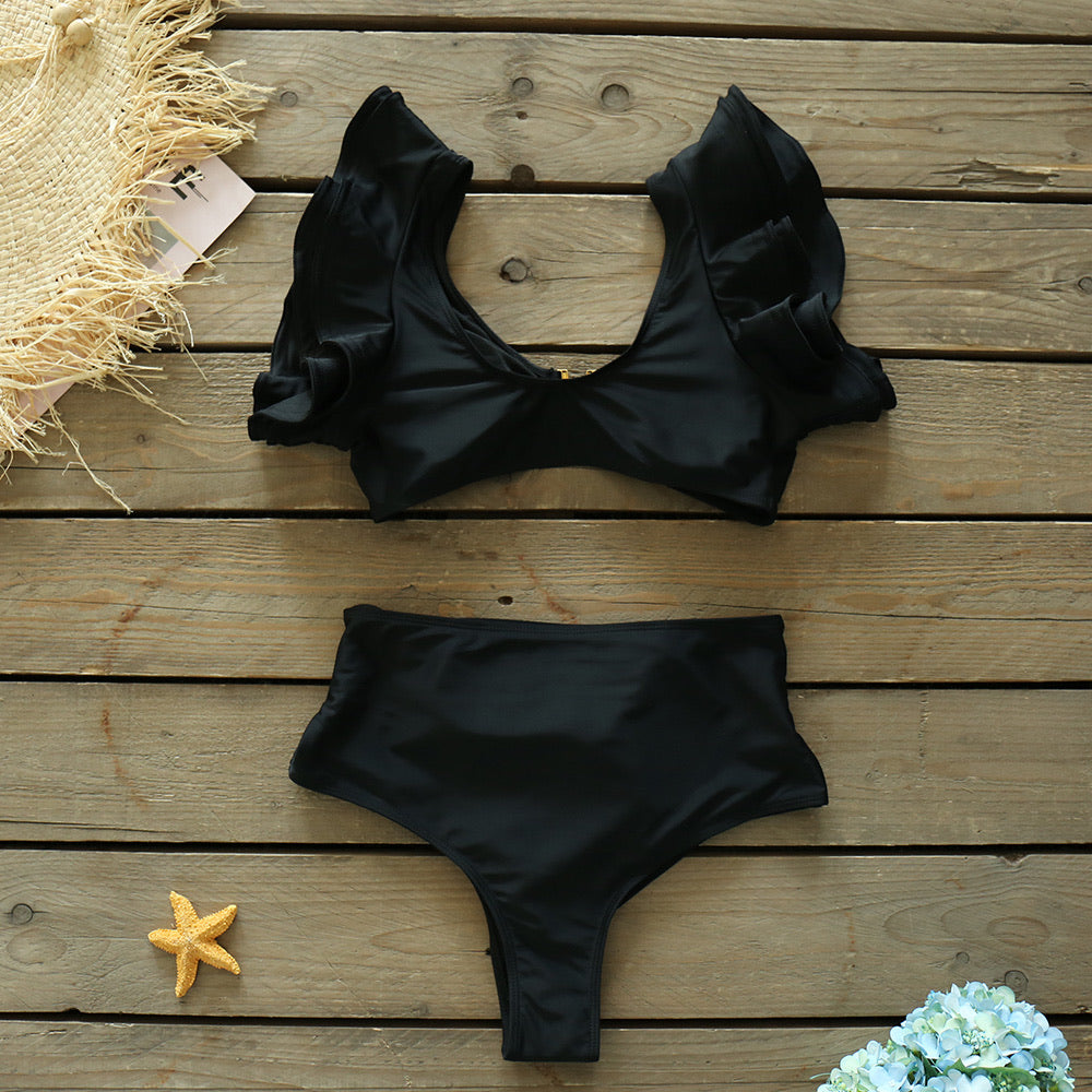 Traje de baño Aumare Audrey rosa con olanes